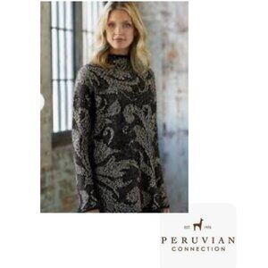Peruvian Connection Sweater Tunic Alpaca Cotton | Black Grey | Size L